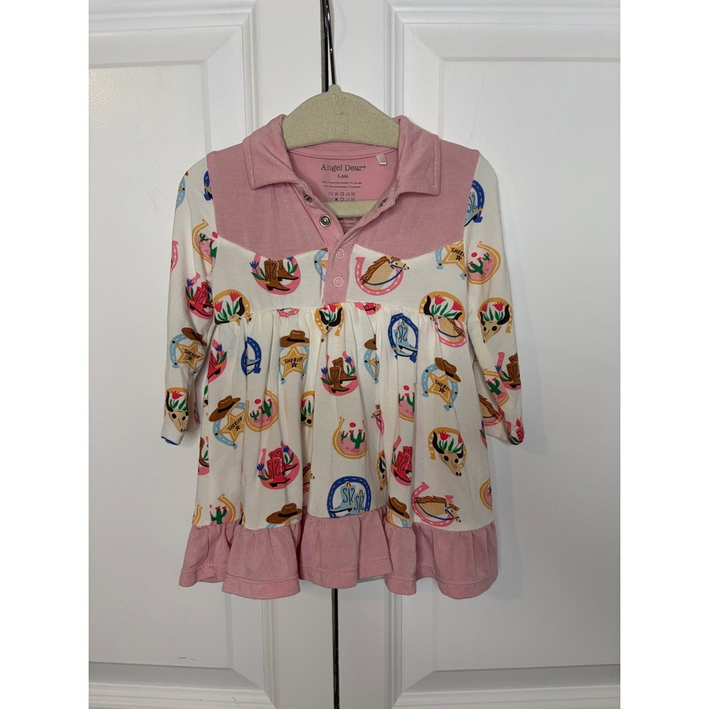Angel Dear Baby Girls Western Cowboy Bamboo Daywear Bodysuit Dress 3-6M